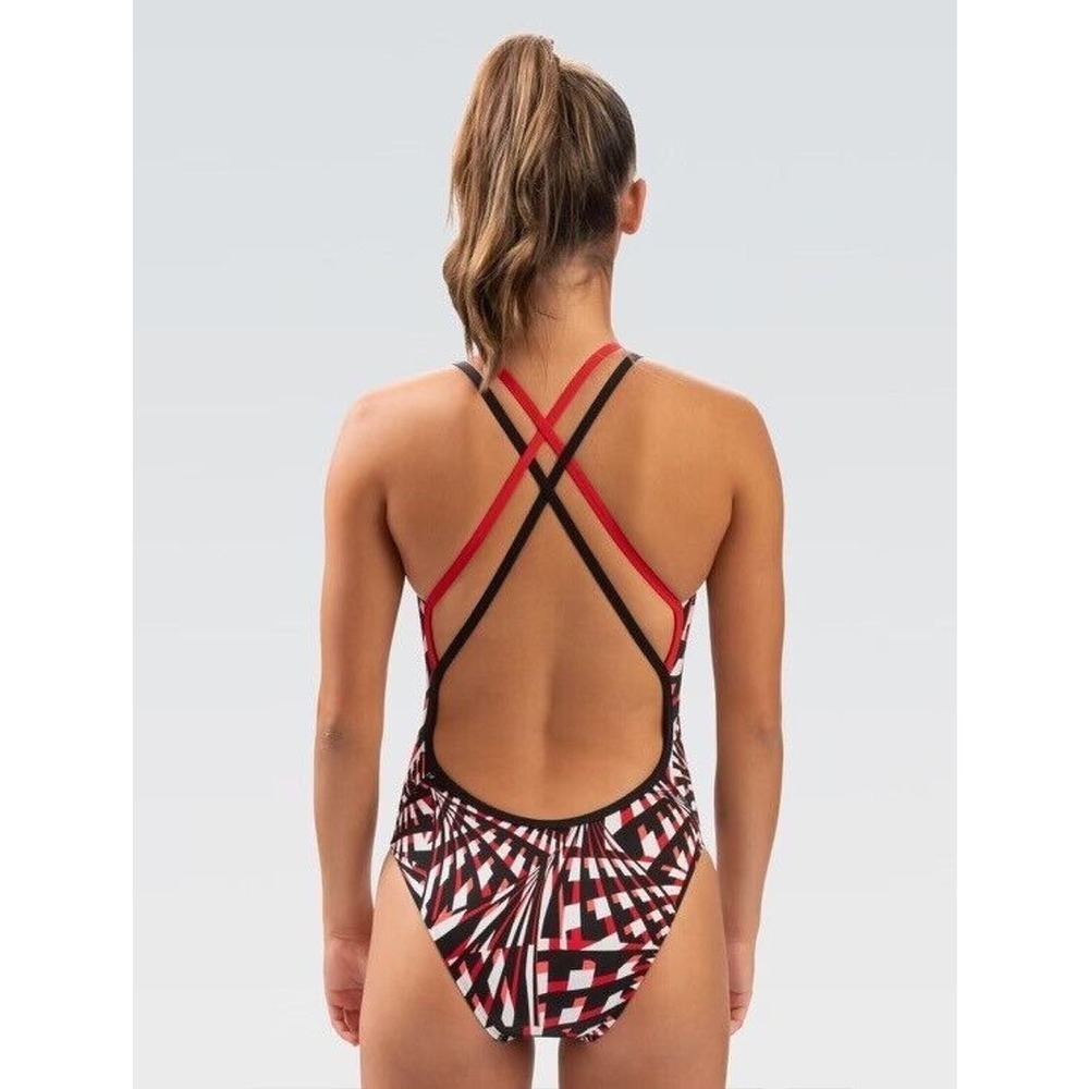 Dolphin Swimsuit Sz 32 Reliance Atomic Red Double X Back One Piece Built In Bra - Picture 2 of 6